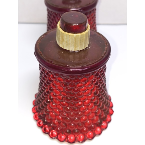2 Red Glass UV Glow Hobnail Peg Votive Cup Candle Holder Vintage Home Interiors - Picture 6 of 13